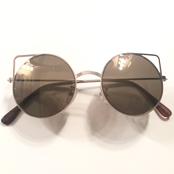 Gold Frame Round Metal Cat Eye Geometric Sunglasses - Picture 1 of 2